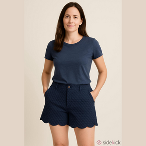 Crown & Ivy Navy Quilted Scallop Hem Shorts 18W NWT